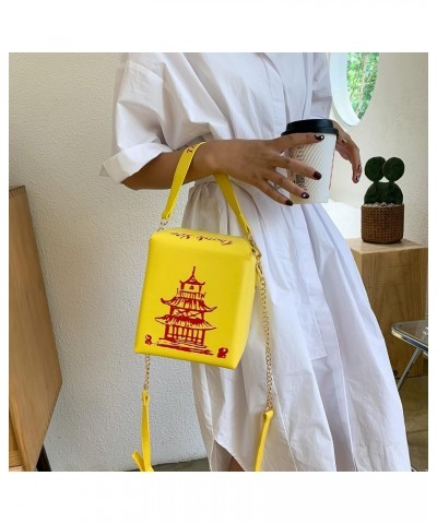 Tower Print Crossbody Shoulder Bag,Pu Chinese Takeout Box Totes Purse for Women A-yellow $9.17 Shoulder Bags