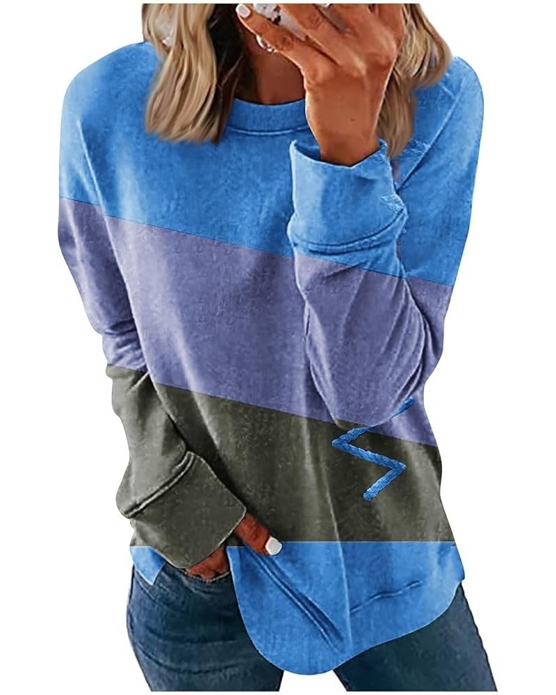 Tops for Women 2023 Long Sleeve Round Neck Sweatshirts Printing Lightweight Pullover Tops Comfy Dressy T Shirt 1-blue $7.84 C...