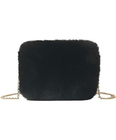 Women Winter Small Faux Fur Shoulder Bag Plush Handbag Chain Strap Crossbody Bag Black $13.92 Shoulder Bags