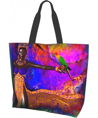 African Woman Tote Shoulder Bags Handbags Tote Bags Zipper Shopper Bag Canvas Tote Bag For Women African Woman $11.39 Backpacks