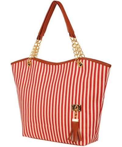 Womens Canvas Handbag Tassel Stripes Purse Tote Fashion Shoulder Bag Large Capacity Red and White Striped $10.48 Totes