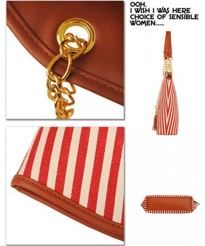 Womens Canvas Handbag Tassel Stripes Purse Tote Fashion Shoulder Bag Large Capacity Red and White Striped $10.48 Totes