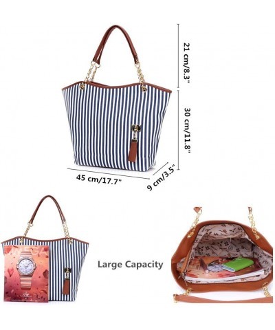 Womens Canvas Handbag Tassel Stripes Purse Tote Fashion Shoulder Bag Large Capacity Red and White Striped $10.48 Totes