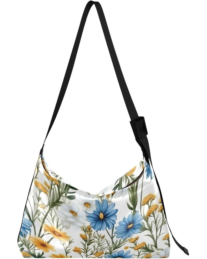 Watercolor Blue and Gold Foliage Crossbody Large Leather Bag, Crossbody Faux Leather Bag, Leather Shoulder Bag Blue and White...