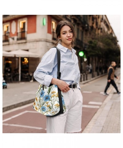 Watercolor Blue and Gold Foliage Crossbody Large Leather Bag, Crossbody Faux Leather Bag, Leather Shoulder Bag Blue and White...