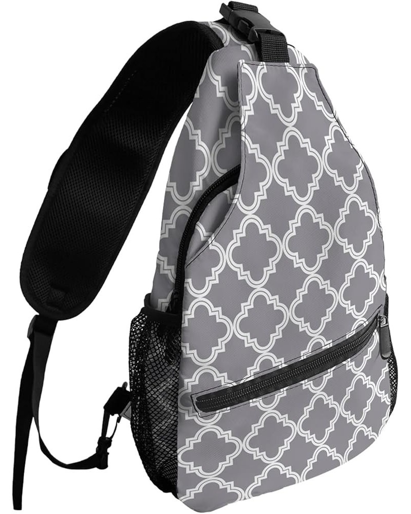 Sling Bag Crossbody Bag for Women Men Grey Moroccan Pattern Geometric Waterproof Hiking Backpack Lightweight Chest Shoulder B...