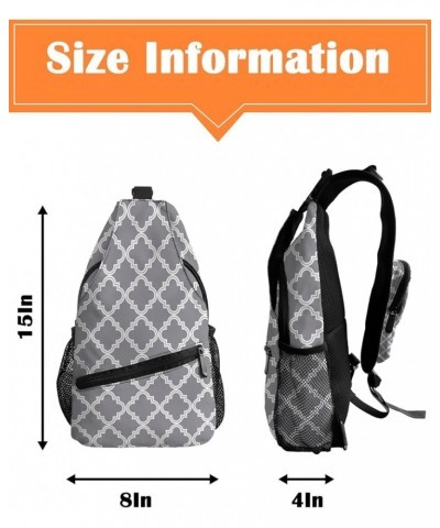 Sling Bag Crossbody Bag for Women Men Grey Moroccan Pattern Geometric Waterproof Hiking Backpack Lightweight Chest Shoulder B...