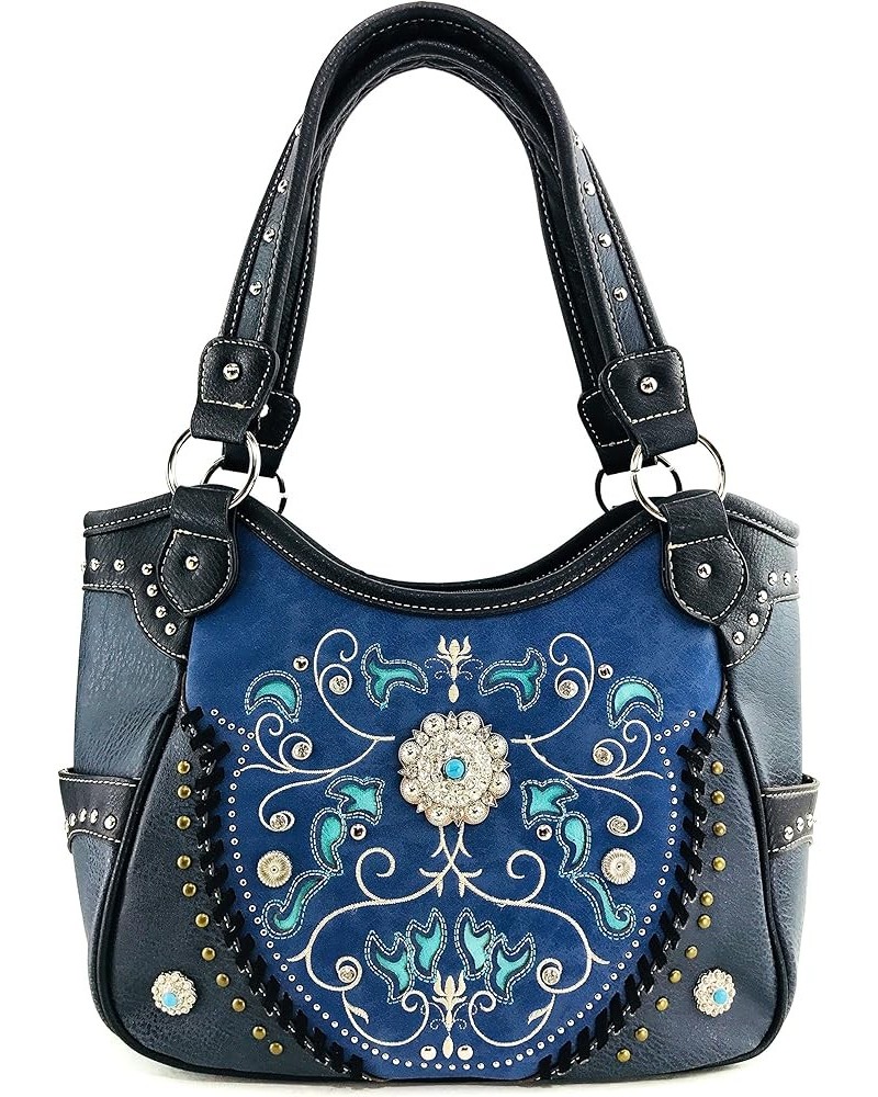 Concho Floral Embroidered Studded CCW Concealed Carry Shoulder Purse Handbag Wallet Navy Purse Only $30.31 Shoulder Bags