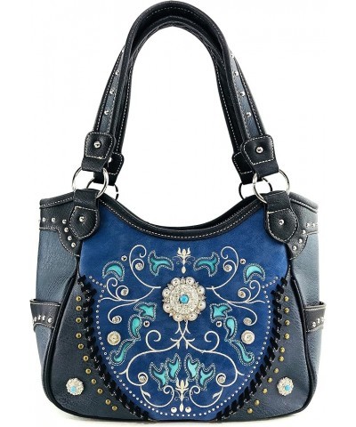 Concho Floral Embroidered Studded CCW Concealed Carry Shoulder Purse Handbag Wallet Navy Purse Only $30.31 Shoulder Bags