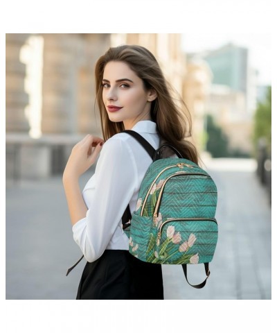 Fashion Backpack Mini Backpack Purse Casual Daily Backpack Green Broad Pink Tulip for Travel for College Work Medium $16.72 B...