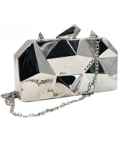 Women Lattice Pattern Metal Handbag Chain Geometric Evening Clutch Purse Silver $17.10 Evening Bags