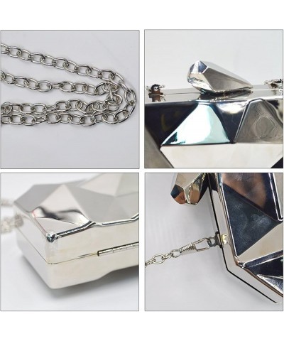 Women Lattice Pattern Metal Handbag Chain Geometric Evening Clutch Purse Silver $17.10 Evening Bags