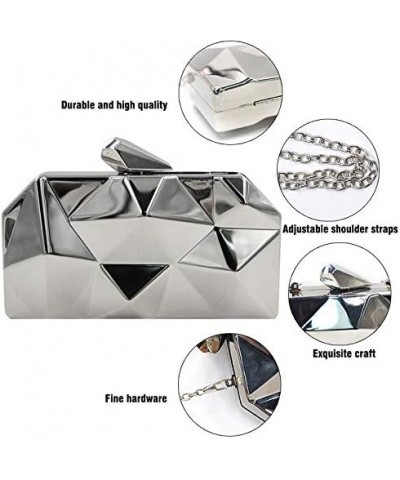 Women Lattice Pattern Metal Handbag Chain Geometric Evening Clutch Purse Silver $17.10 Evening Bags