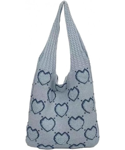 Crochet Tote Bag Women Knit Heart Shoulder Bag Cute Satchels Hobo Bags CrossBody Purse Tote Summer Beach Travel Bag 2024 A Bl...