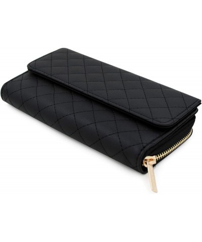 Premium Saffiano Vegan PU Leather Flap Wallet Zip Around Clutch Phone Organizer, Silver Quilted Black $9.86 Wallets