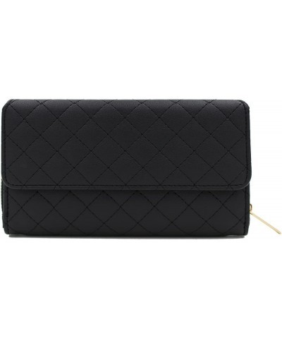 Premium Saffiano Vegan PU Leather Flap Wallet Zip Around Clutch Phone Organizer, Silver Quilted Black $9.86 Wallets