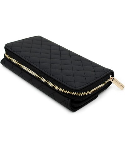 Premium Saffiano Vegan PU Leather Flap Wallet Zip Around Clutch Phone Organizer, Silver Quilted Black $9.86 Wallets