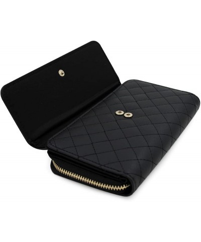 Premium Saffiano Vegan PU Leather Flap Wallet Zip Around Clutch Phone Organizer, Silver Quilted Black $9.86 Wallets