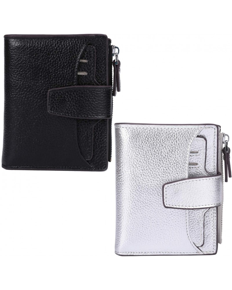 Women Leather Wallet RFID Blocking Small Bifold Zipper Pocket Wallet Card Case Black and Silver Bundle $27.63 Wallets