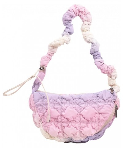 Quilted Rainbow Hobo Shoulder Crossbody Bag Women Handbag and Purses Fluffy Elastic Cotton Padded Tote Bag Work Travel Rainbo...