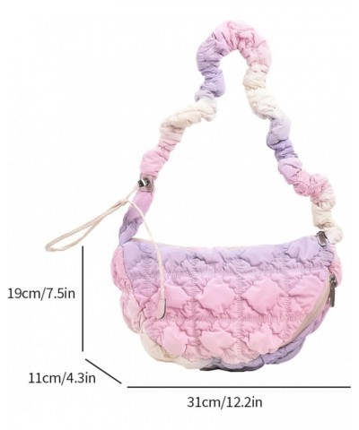 Quilted Rainbow Hobo Shoulder Crossbody Bag Women Handbag and Purses Fluffy Elastic Cotton Padded Tote Bag Work Travel Rainbo...