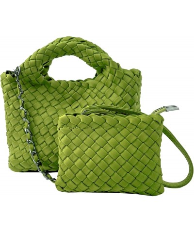 Women Handbags and Purses Woven Composite Bag Travel Pouch Phone Bag Small Tote Shoulder Bag Chain Crossbody Bag Avocado Gree...