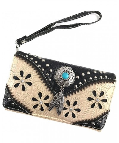 Turquoise Stone Concho Feathers Western Tooled Studs Concealed Carry Handbag Purse Beige Handbag Wallet Set $17.99 Shoulder Bags