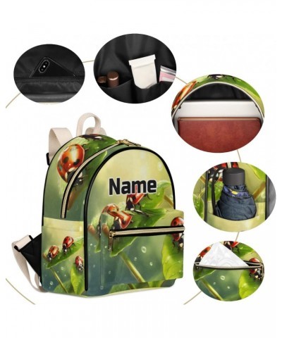 Ladybugs Leaves Custom Mini Backpack Purse for Women Personalized Fashion Leather Small Backpack Shoulder Handbag Travel Bag ...