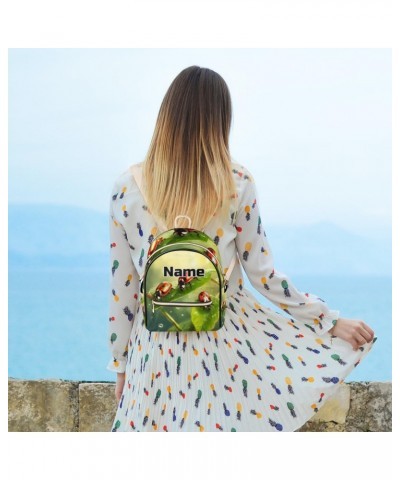 Ladybugs Leaves Custom Mini Backpack Purse for Women Personalized Fashion Leather Small Backpack Shoulder Handbag Travel Bag ...