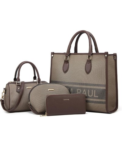 Women Fashion Handbags Wallet Tote Bag Shoulder Bag Top Handle Satchel Purse Set 4pcs Gray+dark Coffee $13.12 Totes