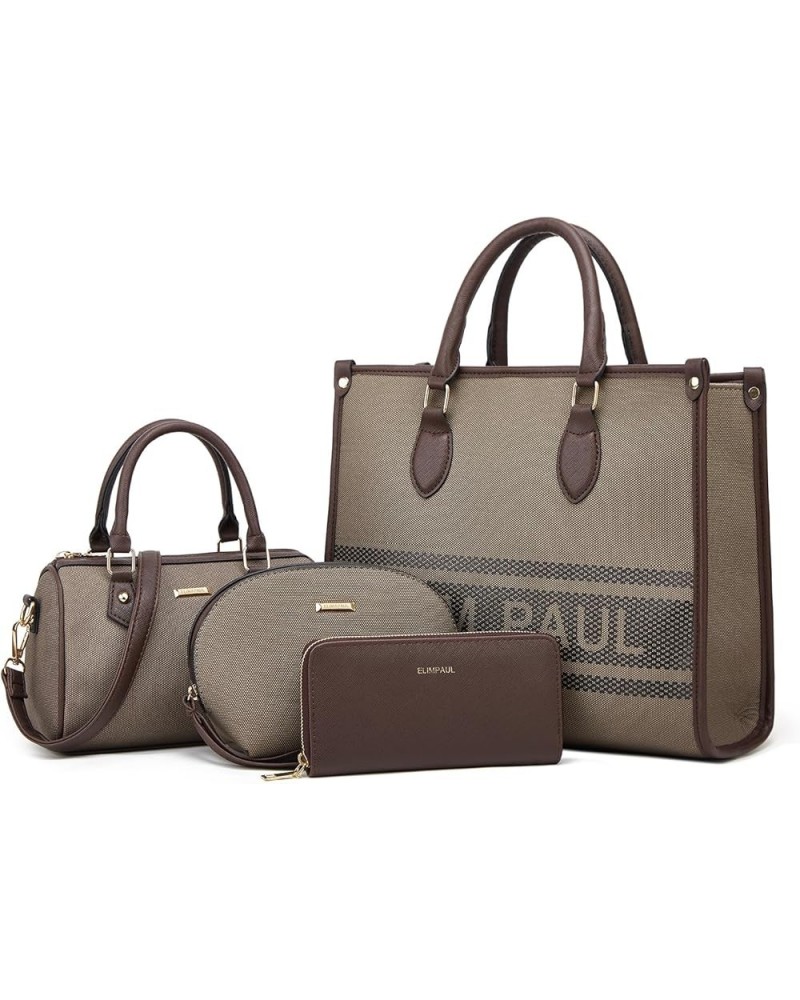 Women Fashion Handbags Wallet Tote Bag Shoulder Bag Top Handle Satchel Purse Set 4pcs Gray+dark Coffee $13.12 Totes