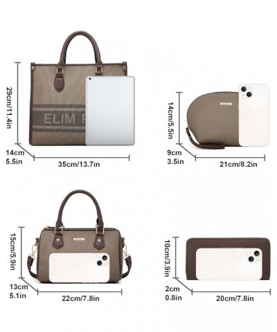 Women Fashion Handbags Wallet Tote Bag Shoulder Bag Top Handle Satchel Purse Set 4pcs Gray+dark Coffee $13.12 Totes