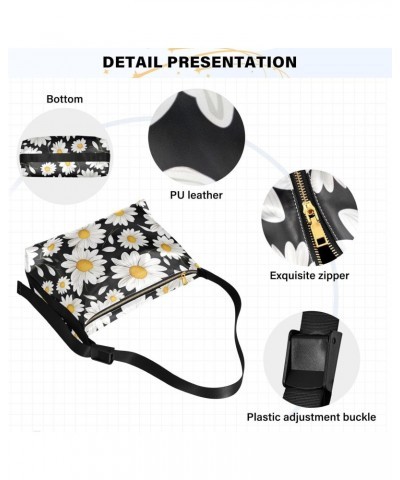 Black Daisy Flowers Hobo Shoulder Bag for Women Men PU Leather Crossbody Bag Slouchy Tote Handbags for Shopping Traveling Wor...