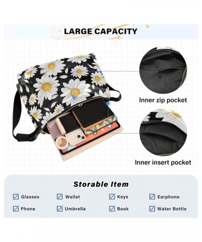 Black Daisy Flowers Hobo Shoulder Bag for Women Men PU Leather Crossbody Bag Slouchy Tote Handbags for Shopping Traveling Wor...