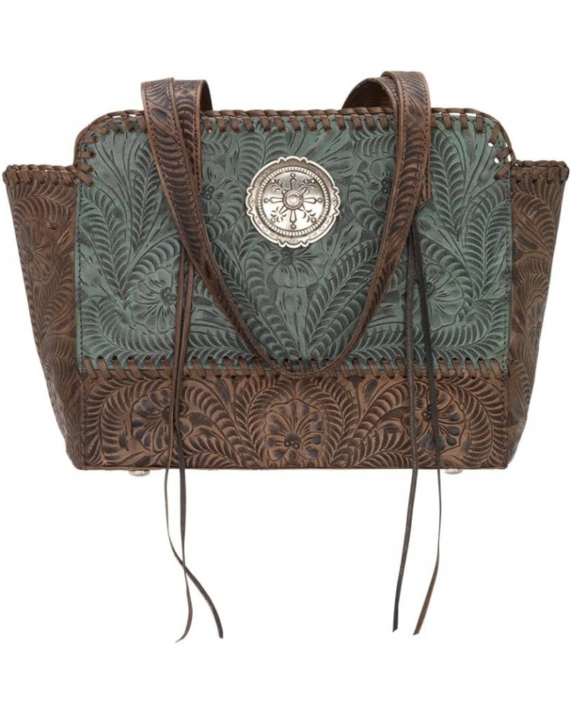 Leather - Multi Compartment Tote Bag -Purse Holder Bundle (Concealed Carry - Turquoise Brown) $91.08 Totes