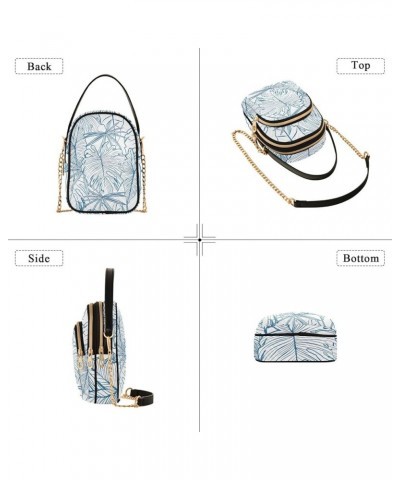 Blue Line Tropical Leaves Cell Phone Purse Small PU Leather Womens Shoulder Handbag Quilted Crossbody Wallet purse Blue Line ...