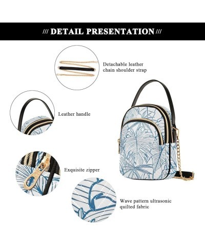 Blue Line Tropical Leaves Cell Phone Purse Small PU Leather Womens Shoulder Handbag Quilted Crossbody Wallet purse Blue Line ...