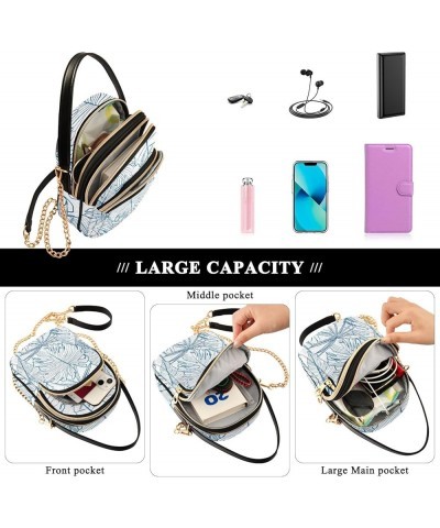 Blue Line Tropical Leaves Cell Phone Purse Small PU Leather Womens Shoulder Handbag Quilted Crossbody Wallet purse Blue Line ...