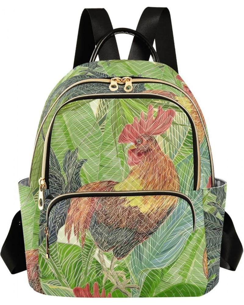 Rooster Green Leaves Women's Backpack Purse Causal Daypack Work Travel College Business Trip Bag Shoulder Bag Small $18.71 Ba...