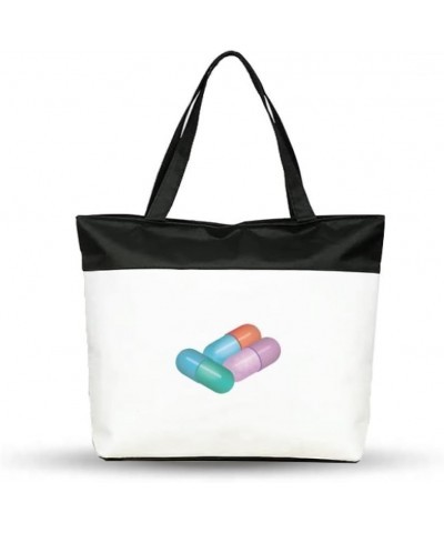 Capsule Pill Health Care Products Pattern Cotton Canvas Tote Bag Grocery Shopping $12.71 Totes