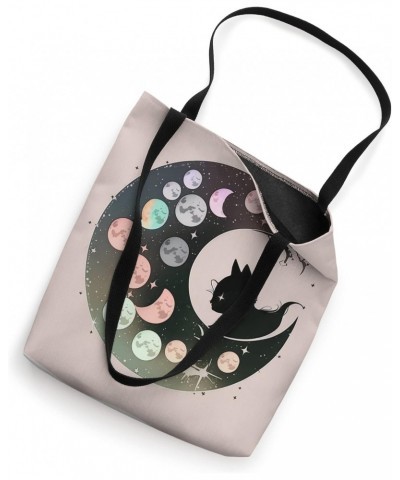 Witchy Cute Black Cat Kawaii Crystal Pastel Goth Moon Phases Tote Bag $10.99 Totes