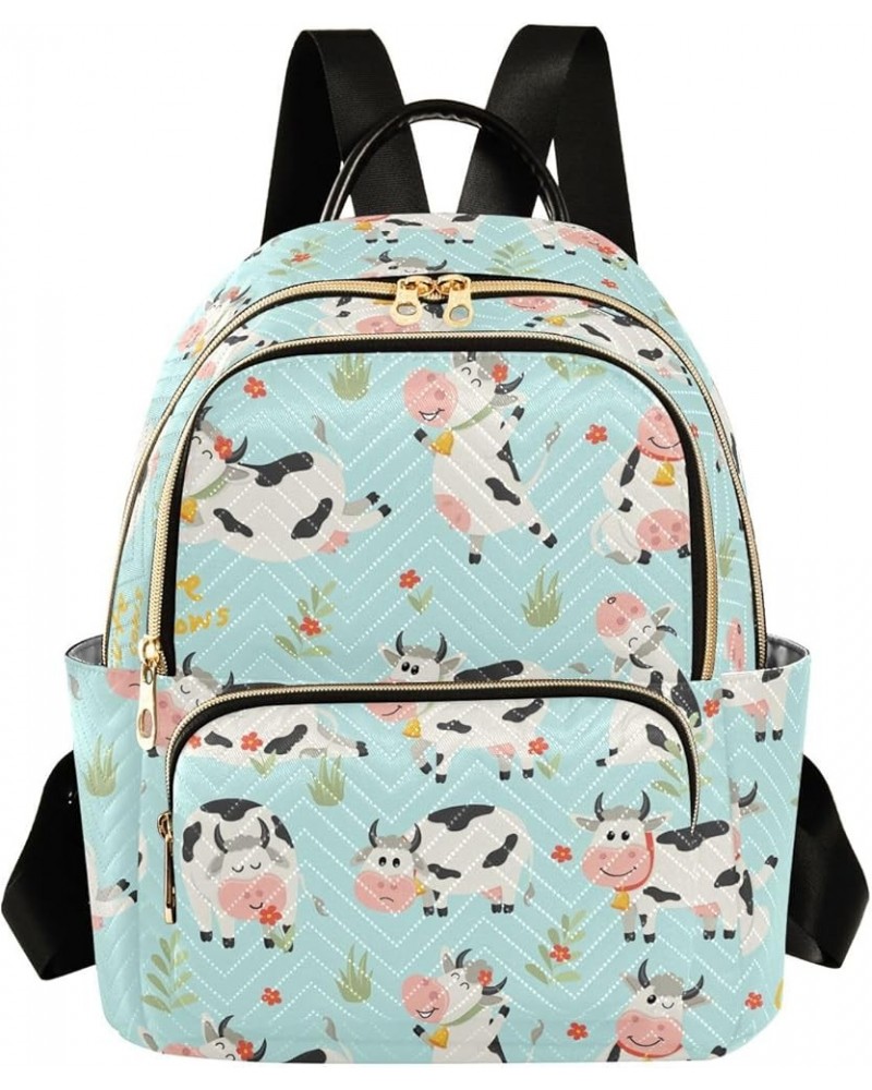 Cute Cow and Flower Backpack Purse for Women Lightweight Back Pack Casual Daypack Travel Shoulder Bag Bookbag - S Small Multi...