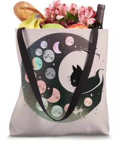 Witchy Cute Black Cat Kawaii Crystal Pastel Goth Moon Phases Tote Bag $10.99 Totes