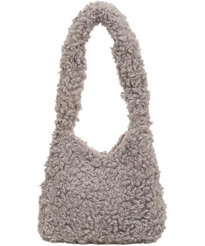 Women Plush Underarm Bag Fluffy Shoulder Bag Solid Color Y2K Fuzzy Handbag for Autumn and Winter, Grey Gray $22.25 Totes