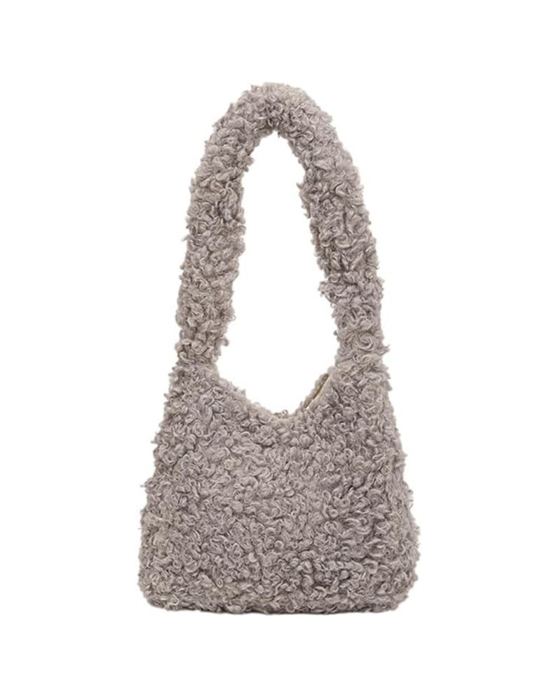 Women Plush Underarm Bag Fluffy Shoulder Bag Solid Color Y2K Fuzzy Handbag for Autumn and Winter, Grey Gray $22.25 Totes