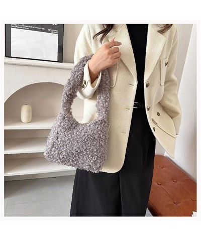 Women Plush Underarm Bag Fluffy Shoulder Bag Solid Color Y2K Fuzzy Handbag for Autumn and Winter, Grey Gray $22.25 Totes