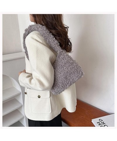 Women Plush Underarm Bag Fluffy Shoulder Bag Solid Color Y2K Fuzzy Handbag for Autumn and Winter, Grey Gray $22.25 Totes