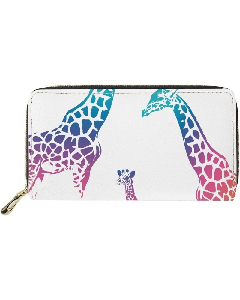 Clutch Purse PU Leather Money Purse Dog Pug and Roses Print Ladies Clutch Purses Womens Casual Zip Around Long Giraffe-colorf...