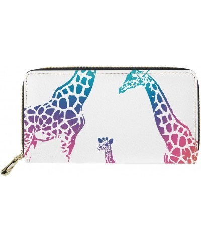 Clutch Purse PU Leather Money Purse Dog Pug and Roses Print Ladies Clutch Purses Womens Casual Zip Around Long Giraffe-colorf...