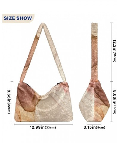 Women Boho Bag Fantasy Marble Art Brown Beige Handbag Underarm Bag Tote Bag Shoulder Bag Crossbody Bag Fluffy Cell Phone Purs...